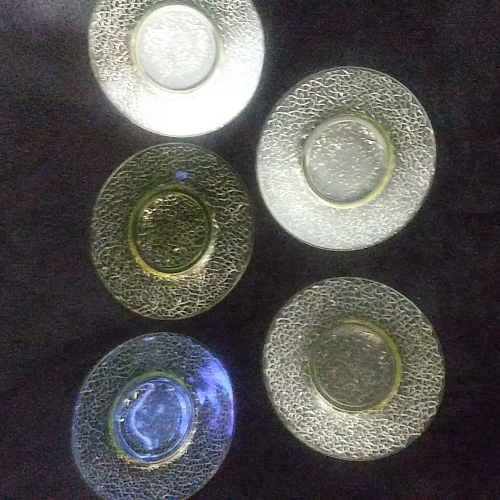Vintage Vaseline Glass Uranium Glows set of 5 crackle glass excellent cond.
